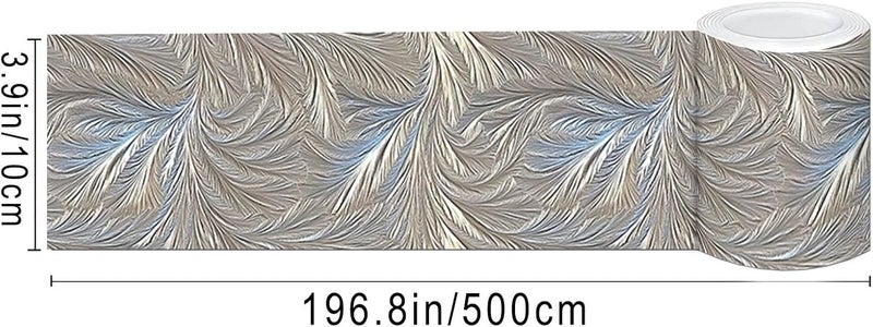 IVN Wallpaper Border Metallic Feather Texture Gold Gray Blue Pattern Design 4x196 Inch Peel and Stick Wallpaper Border for Mirror Frame Bathroom Laundry Room Pool Area Living Room Wall Decor - Image 3